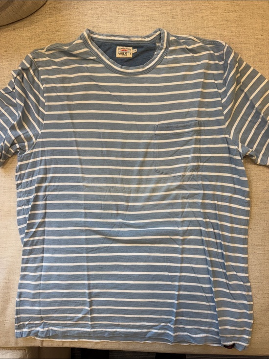 Faherty Other - Faherty Light Blue and White Striped Pocket Tee